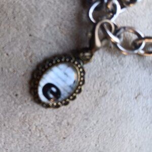 Metal Antique Brass Color Glass Bracelet Charm Letter E